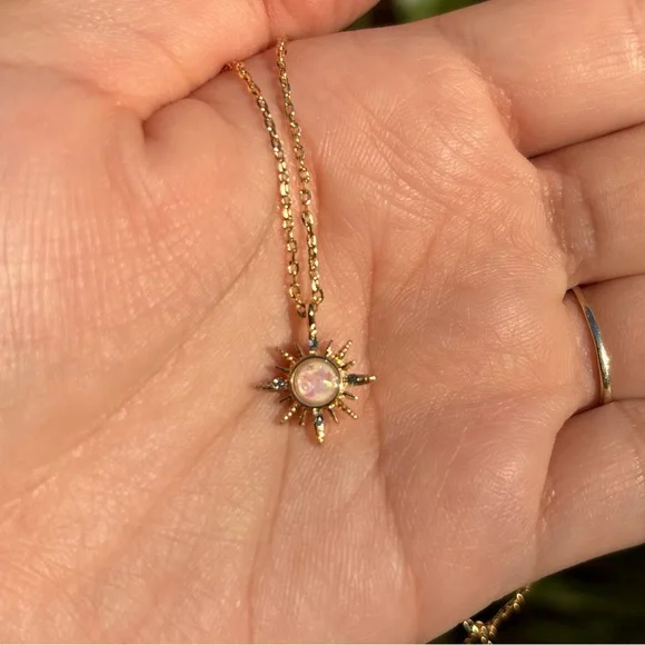 18K Gold Plated Dainty Pink Sun Necklace - Picture 6 of 8